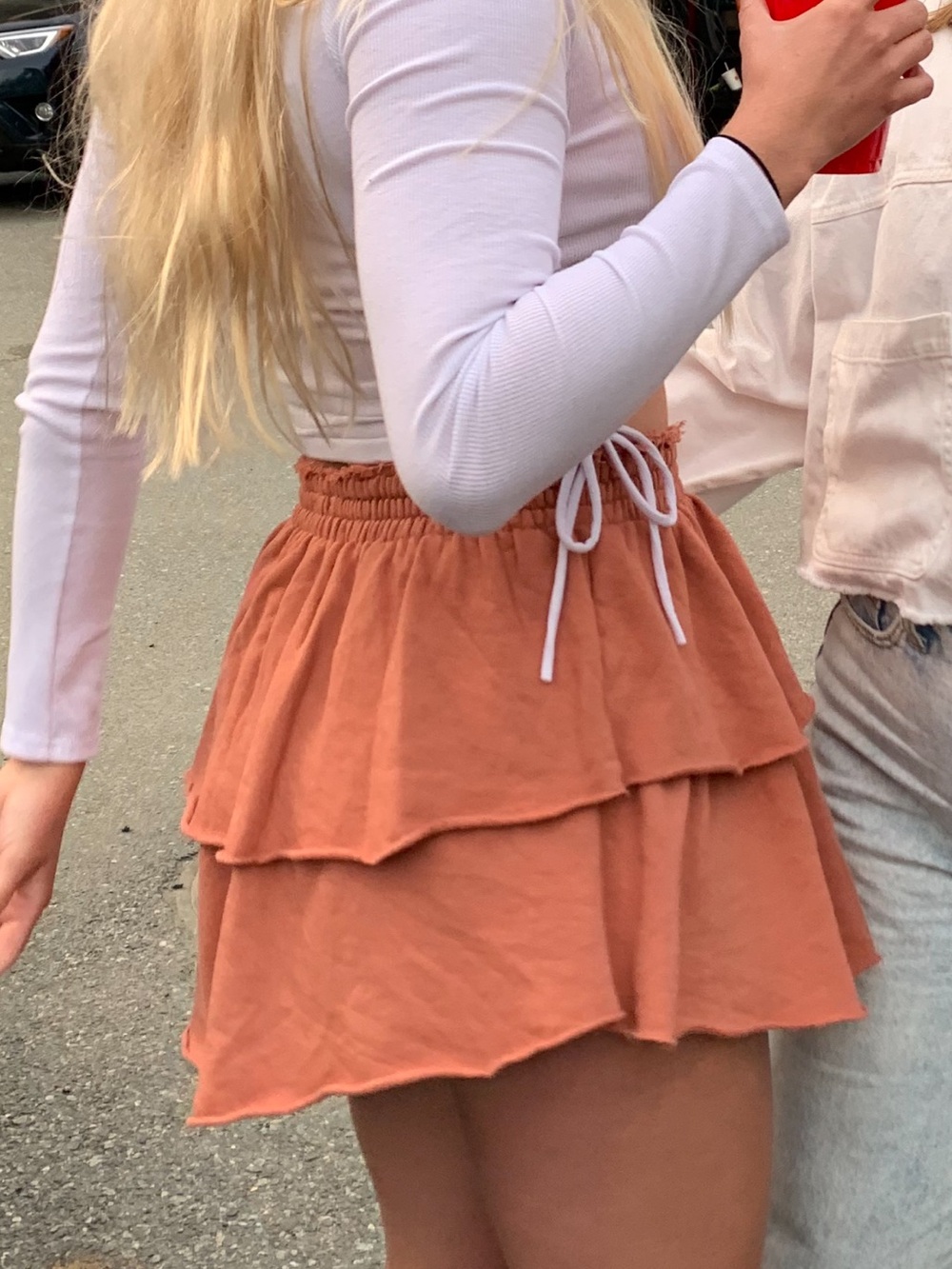 Aerie Tiered Rust Mini Skirt